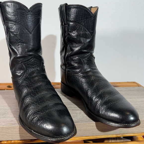 Vintage Justin Boots Men's 3187 Soft Bullhide Leather Roper Boots Size 10 D USA - Picture 1 of 16